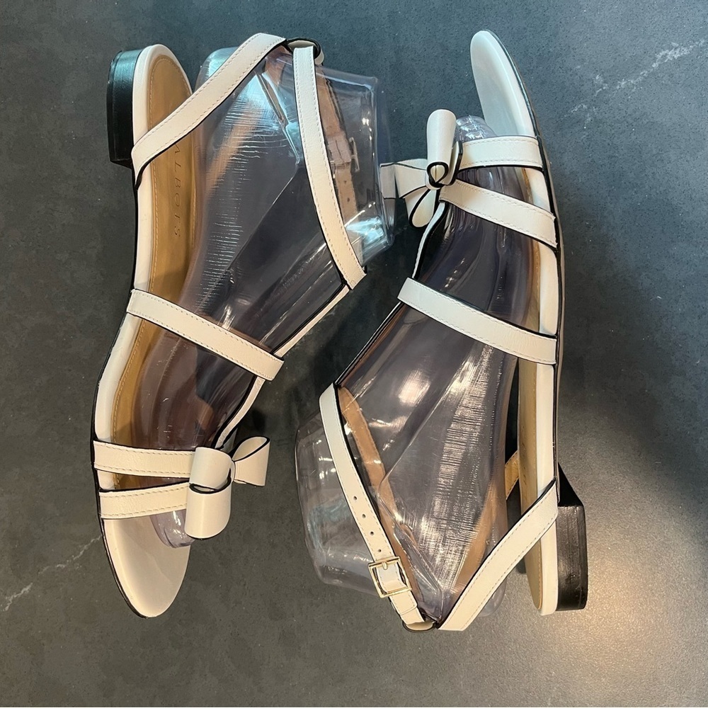 Talbots sz 7 Keri bow white vachetta leather strappy bow sandals - Picture 7 of 15